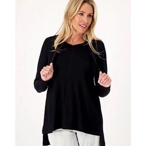 LOGO Lounge by Lori Goldstein Sandwashed Pique Hi-Low Hoodie Black 3XL A558175